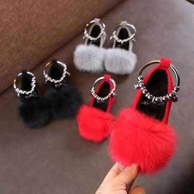 China Baby Girls Princess Sandals Children Kid Breathable Warm Flock Fluffy Single Fur Bowknot Shoes Student for sale