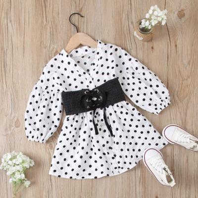 China Viable girl of 2021 the new children's long sheath the V-neck polka Dot Dress Shirt with black belt 2-6T for sale