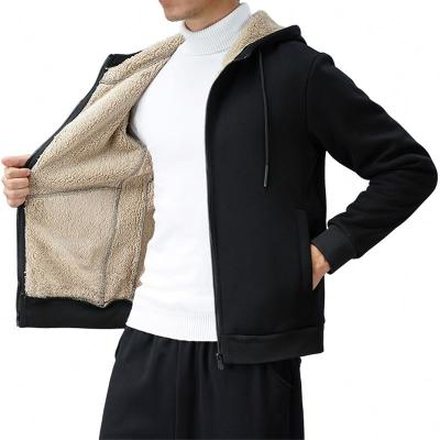 China Winter Viable Men's Casual Sports Hooded Solid Color Plus Velvet Thick Lambskin Warm Cardigan Sweater Coat for sale