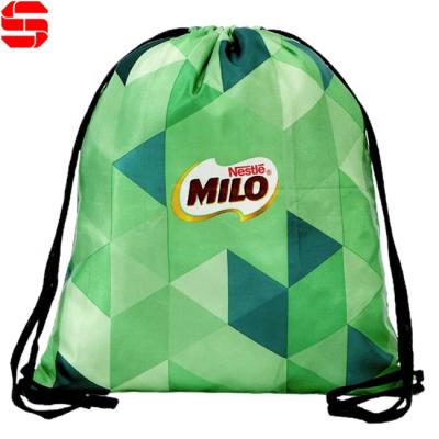 China Waterproof promotion printed waterproof polyester bags custom sublimation printing logos gym drawstring bag for sale