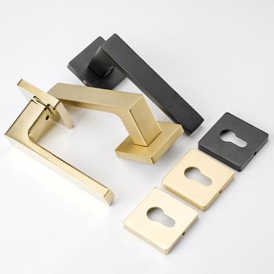 China Modern Simple Square Gold Mortise Door Handle Lever Zinc Alloy Interior Wood Door Handle Wood Door Handle for sale