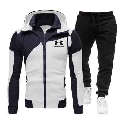 China 2022 Autumn and winter sports suit men's 2022 QUICK DRY color-blocking two-piece long sleeve pants slim casual hoodie running for sale