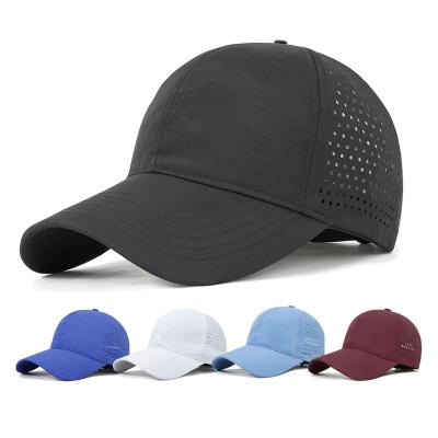 China Breathable & Waterproof Breathable Waterproof Sport Performance Mesh Polyester Laser Cut Hole Perforated Golf Hat Custom Blank Baseball Cap for sale