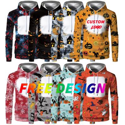 China Anti-wrinkle High Quality kids Children Sublimation Blanks Polyester Halloween Christmas Hoodies Men and women Faux Bleached Sweatshirts for sale