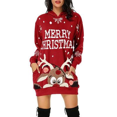 China Anti-wrinkle Autumn and Winter New Festival Pullover Knitting Long Santa Claus Dress Printing Pattern Christmas Women's Hoodies for sale