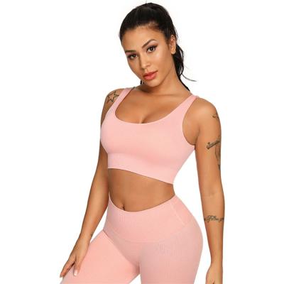 China Moq Breathable Summer Stockings Knitted 2 Piece Yoga Wear Seamless Ribbed Short Yoga Set 2021 for sale