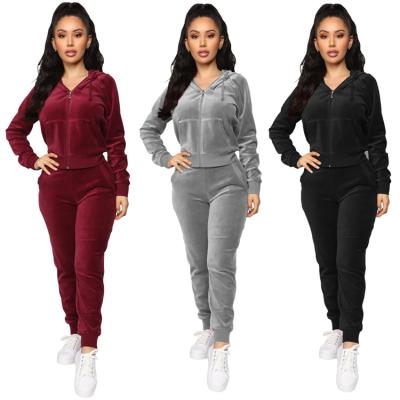 China 2021 Custom Made Breathable Logo Hoodie Zipper Fitness 2 Set Plus Size Velor Velor Tracksuit For Women for sale