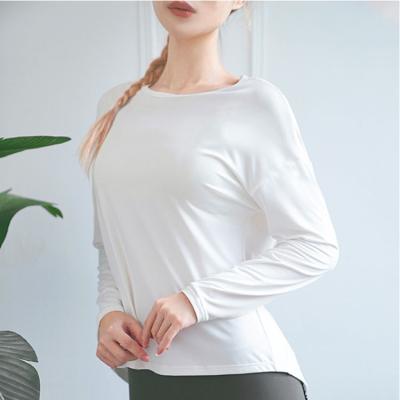 China Beauty Breathable Wholesale Workout Clothes Back Long Sleeve Oversized Soft Yoga Pullover Shirts for sale