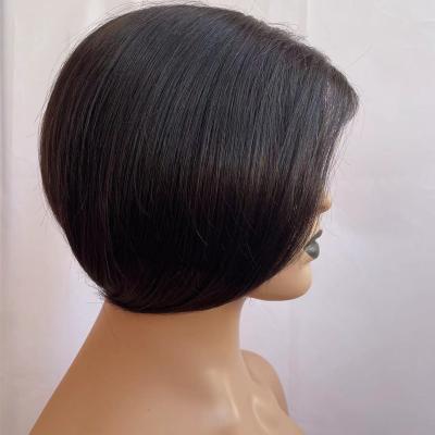 China Popular Silky Straight Wave Pixie Hair Wig Brazilian 6 Inch Cut Wig Color 1B# Short Bob Lace Front Natural Black Wig With Wholesale Price for sale