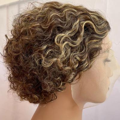 China Wholesale Pixie Cut Lace Wig Cheap Pixie Curls Short Wigs For Piano Color 4/27# Water Wave Short T Lace Hair Wigs for sale