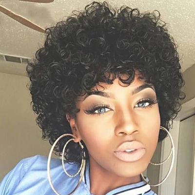 China Afro Kinky Curly Wig Short Curly Wig Machine Made Human Hair Natural Remy Black Color Human Hair Wigs For Women for sale