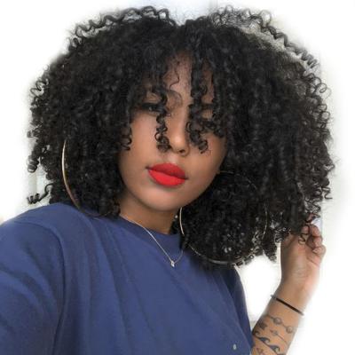 China Kinky Curly Afro Brazilian Kinky Curl Wig 180% Density With Short Bob Human Hair Wigs Pre Plucked Bleached Knots Fringe Wig for sale