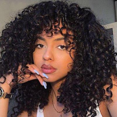 China Kinky Curly Afro Brazilian Kinky Curl Wig 180% Density With Short Bob Human Hair Wigs Pre Plucked Bleached Knots Fringe Wig for sale