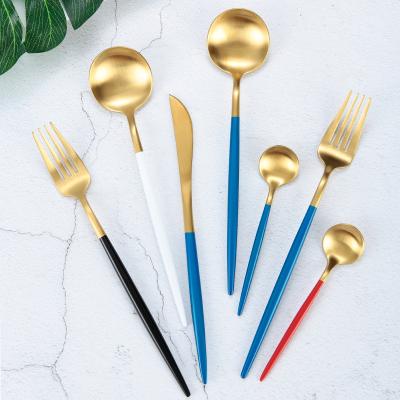 China Sustainable Luxury Gold Sus304 Stainless Steel Cutlery With Handle Titanium Plated Cutlery Set Wedding Banquet Metal Cutlery for sale