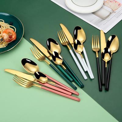 China Gift Viable Knight Amazon Stainless Steel Cutlery Knife Steak Cutlery Set Gold European Square and Fork Handle for sale