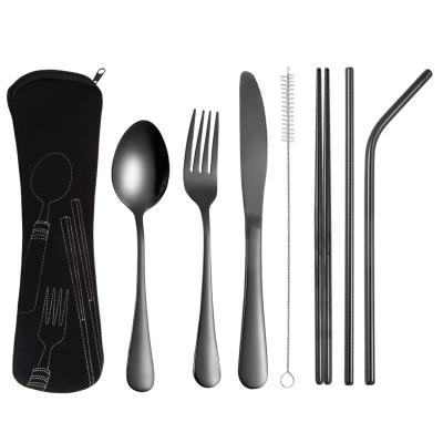 China Sustainable Stainless Steel Cutlery Set Cutlery, Spoon, Straw, Chopsticks, 7 Piece Set, Portable Tableware For Outdoor Travel for sale