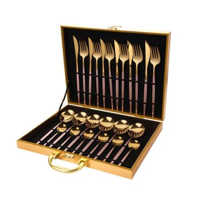 China Sustainable Modern Wedding Party Cutlery Gift Box Stainless Steel Luxury Wooden 24 Pcs Flatware Sets for sale