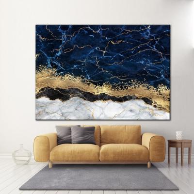 China Super Luxury Marble Wall Art Canvas Painting Custom Made High Quality Blue Gold Agate From Mordern Factory for sale