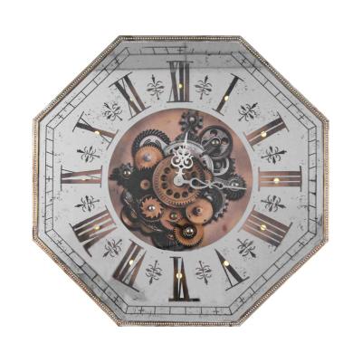 China Vintage Antique Hexagon Style LED Light Decor Gear Industrial Glass Wall Clock for sale