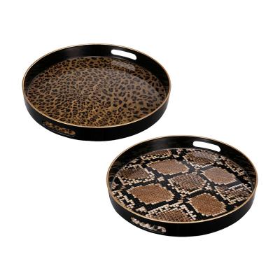 China Wholesale custom hotel restaurant home factory Amazon the same leopard print luxury high quality black mirror tray for sale