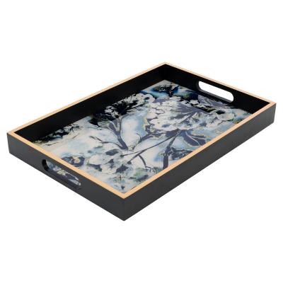 China Custom Print Marble Wooden Decor Glass Tray Classic For Homes Hotel Rectangle Glass Tray for sale