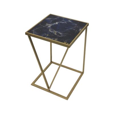 China Customized accept custom metal accent table surface with UV glass printed marble pattern for modern home decoration for sale