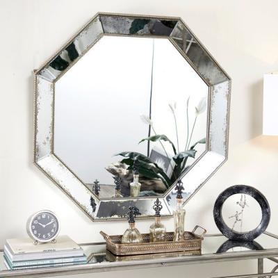 China Eco-Friendly Factory Custom Luxury Gold 38inch Octagon Wall Mirror Makeup for sale