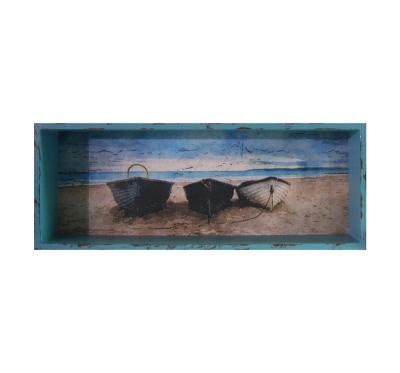 China Classics Retro Look Rectangle Blue Color Seascape Shadow Box Picture Frame With Custom Wood Shadow Box for sale