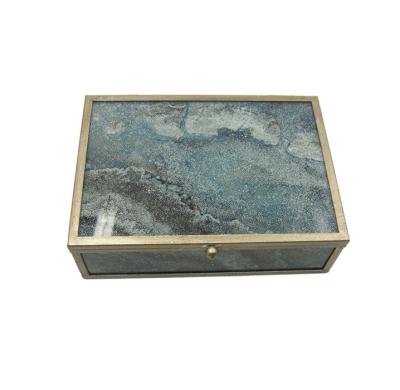 China Mordern rectangle shape marble look jewelry storage box luxury style glass box for jewelry for sale