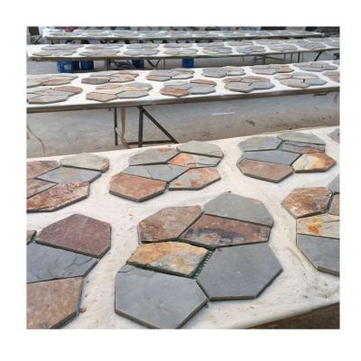 China Modern Finely Treated Black Exterior Mosaic Slate Paving Stepping Stones for sale