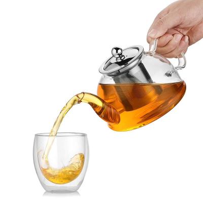 China New design 500ml viable glass teapot, tea infuser pot, pyrex brewing glass teapot for loose leaf tea flower tea for sale