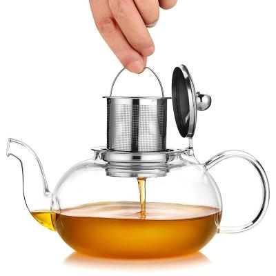 China WITH LID Clear Glass Teapot with Infuser, High Borosilicate Glass Teapot with Removable Stainless Steel Infuser, Stovetop Safe for sale