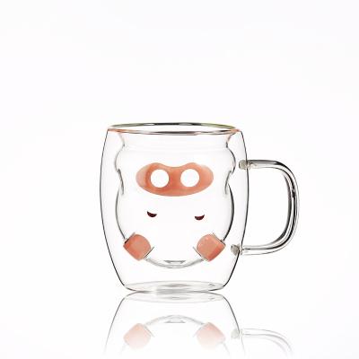 China Cute Household Cute Children's Pig 250ml Double Wall Glass Mug for sale