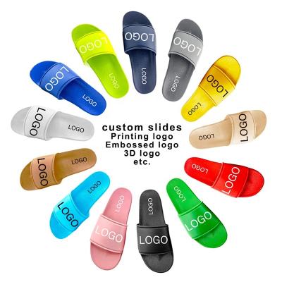 China 2022 Low MOQ Cushioning Printed Embossed Logo OEM Designer Custom Slides Sandals Slippers For Men for sale