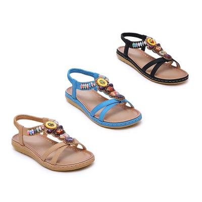 China Latest Fashion Trend Bohemia Style Summer Design Elegant Feminine Ladies Flat Beaded Sandals for sale