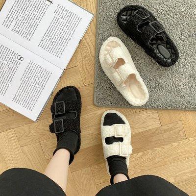 China Newest Fashion Trend 2022 Buckle PU Factory Price Shearpa Sandals Outdoor Slippers For Women for sale