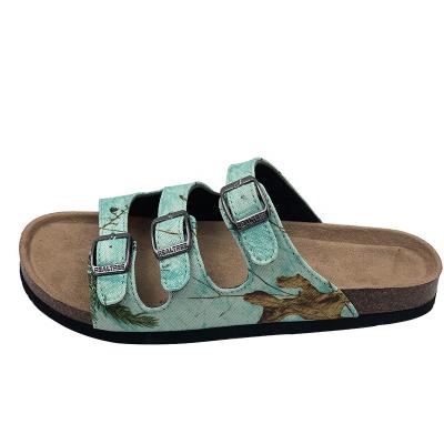 China Anti-Slippery Fashion Camouflage Faux Suede Summer Beach Cork Slippers Sandals for Women and Ladies for sale