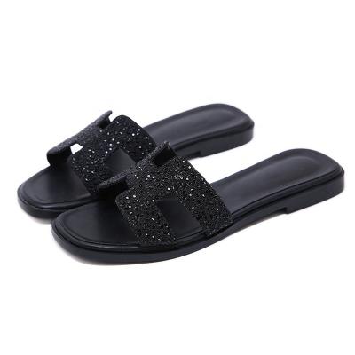 China Fashion Trend Wholesale Summer Open Toe PU H Shape Casual Female Women Sandals Flat Slippers for sale