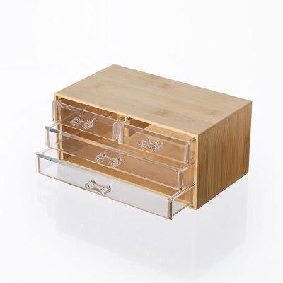 China Stored a MAZON suction bamboo plastic organizer, cosmetic organizer, jewelry box case with bamboo frame two drawers for sale