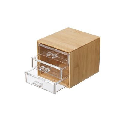 China Sustainable Mazon A 3 Layer Clear Plastic And Bamboo Stackable Desk Organizer Multifunctional Makeup Drawer for sale