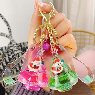 China Advertising Cartoon ChristmasTree Bottle Key Chain Moving Liquid Bubbler Gift Personalized Acrylic Floating Key Chain for sale