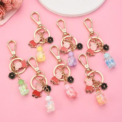 China Advertising Gift Cute Cartoon Quicksand Student Bag Women Wallet Flower Bottle Bubble Chain Liquid Key Chain for sale