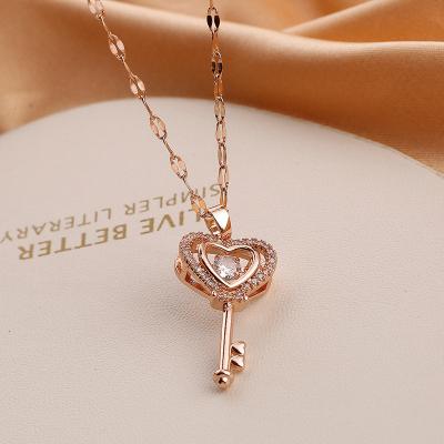 China New Trendy Titanium Steel Necklace Crystal Mermaid Love Diamond Bear Main Pendant Necklace for sale