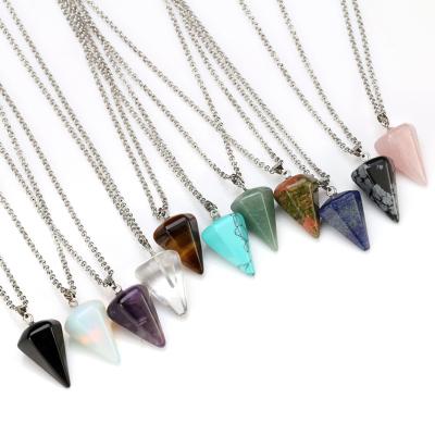 China 2022 Stone Hexagonal Crystal Agate Pendant Necklace Fashionable Jewelry Pillar Nature Crystal Necklace Wholesale for sale