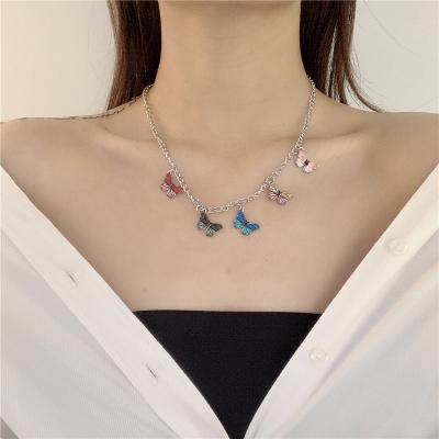 China Personality Fashionable Korean Chain Shorts Collar Choker Necklace Clavicle Butterfly Color Rhinestone Stainless Steel Female Style Necklace for sale