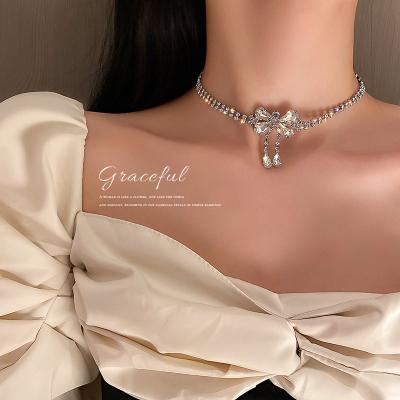 China Trendy Fashion Overstated Personality Diamond Necklace Full Crystal Bling Butterfly Necklace For Women for sale