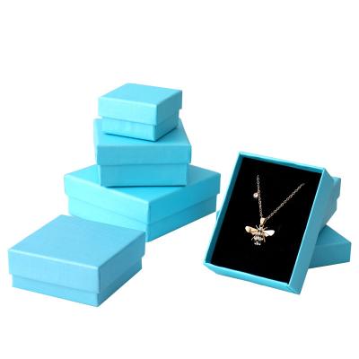 China Custom Made Sky Blue Ring Packaging Gift Jewelry Box Paper Necklace Friendly Thick Jewelry Box for sale