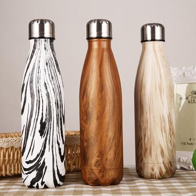 China Sustainable 500ml Stainless Steel Wooden Insulated Water Bottle Wholesale Double Wall Tumbler Colorful Cola Bottle for sale