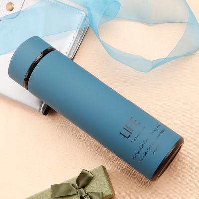 China Viable Competitive Price Popular Stainless Steel Water Bottle With Logo Double Wall Insulated Tea Bottle With Infuser Tea Strainer for sale