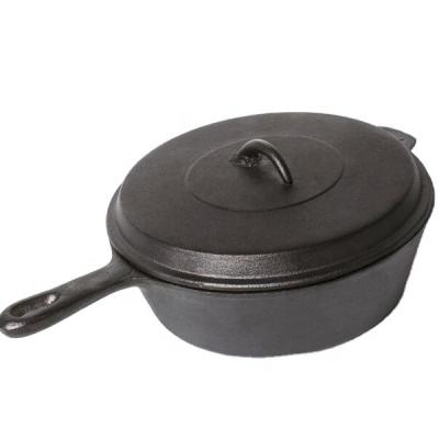 China Stocked Deep Round Skillet / 3 Liter / 3.2 Quart Pre-Seasoned Cast Iron Skillet With Lid for sale